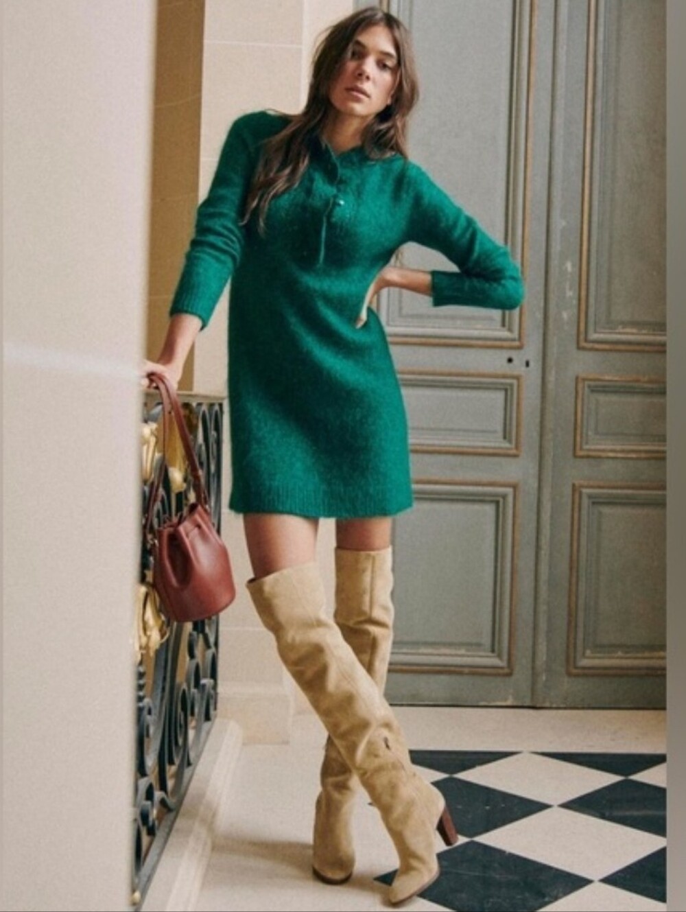 Sezane Kid Mohair Wool Angelita Dress Emerald Green Size L Large